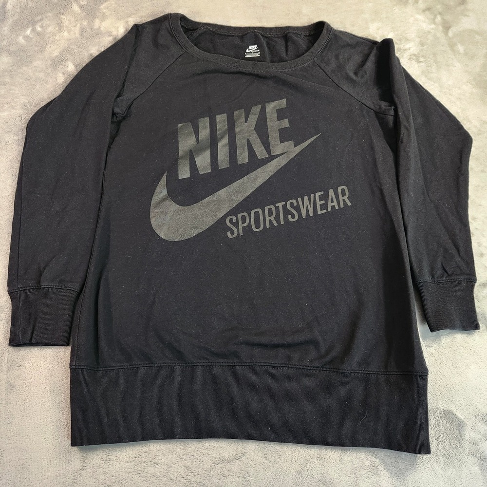 Nike Sportswear Black Crewneck Sweatshirt Women's Size L Long Tunic Style Large